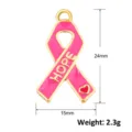 Vista detallada del colgante de cinta Hope de esmalte rosa con medidas de 24 mm por 15 mm. - Dije de Cinta HOPE / Estilo Hope Cinta Larga (A0915)
