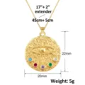Detail van gouden boze oog hanger met gekleurde zirkoon en afmetingen - Vijfkleurige Strass Reliëf Oog Stijl (SL199)