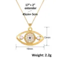 Gedetailleerde afmetingen van de gouden evil eye hanger ketting met zirkoon en parels - Pareloogvormige Legering Stijl (SL200)