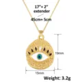 Gedetailleerde weergave van afmetingen van gouden evil eye geluksbrenger hanger ketting - Korrelige Getextureerde Oog Stijl (SL202)
