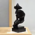 Zwarte abstracte denker standbeeld stilte is goud hars beeldje moderne bureau decoratie ornament - Zwart