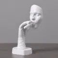 Witte abstracte menselijk gezicht en hand sculptuur kunst ornament voor tafeldecoratie. - Wit