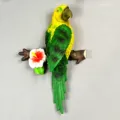 Vivace decorazione da parete pappagallo 3D appollaiato su ramo con fiore di ibisco - Pappagallo Verde (Con Fiore)
