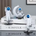 Ensemble de figurines d'astronaute créatives pour décoration de bureau, superbes statues. - Ensemble de 3 pièces n° 12 (visière bleue galvanisée)