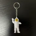 Leuke witte astronaut sleutelhanger PVC ruimteman metalen ring voor studenten cadeau tas - Stijl A (Met Sleutelring) / Goud