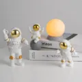 Creatieve astronaut figurijn set maan lamp hars bureau ornament kinderkamer decor cadeau - Grote prachtige gouden 3-delige set & gele maan