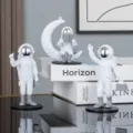 Ensemble de figurines de bureau astronaute créatif en résine ornement de spationaute pour cadeau - Ensemble de 3 pièces n° 12 (visière argentée galvanisée)