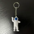 Cute astronaut keychain, PVC soft rubber spaceman toy with metal ring, ideal student gift. - Style A (With Key Ring) / Blue