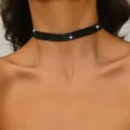 Close-up detail of the multi-row black rhinestone claw chain choker necklace, stunning sparkle design. - Four-Row Claw Chain (1598) / Black