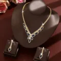 Close-up of luxury bridal jewelry set with blue crystal necklace and earrings - Two-Piece Set / Ink Blue