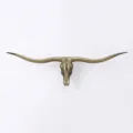 Close-up detail van vintage bronzen longhorn schedel wandhanger, industriële decoratie. - Brons