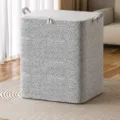 Grote kledingopbergdoos met deksel en handgrepen, grijze visgraatpatroon stoffen kledingorganizer. - 220 liter