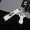 Astronaut keychain cute space man key ring white silicone strap metal accessories gift - Style C with Strap / Silver