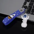 Astronaut keychain cute space man keyring blue rocket silicone strap bag pendant gift - Style C with Strap / Blue