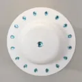 Ronde witte wanddecoratie met blauwe kristallen strass-stenen, elegant interieur decoratie-item - Witte Hoed