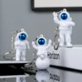Cute astronaut keychain with electroplated blue visor metal ring pendant gift set - 3-Piece Set with Buckle / Blue