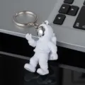 White astronaut keychain with silver visor, cute space man keyring pendant for keys - Style B with Buckle / Silver