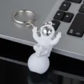 Cute astronaut keychain with silver reflective visor, white moon pendant and metal keyring. - Style C with Buckle / Silver