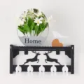 Estante de pared nordico con diseño de ciervo y ganchos para decoracion y almacenamiento. - Estante blanco y negro + Pájaro blanco + Cesta de flores n.º 16