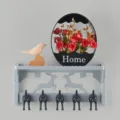 Estante de pared nórdico con 5 ganchos y elegante decoración de ciervos, organizador moderno. - Estante gris y negro + Pájaro amarillo claro + Cesta de flores n.º 21