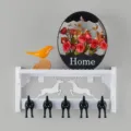 Estante de pared nórdico con ganchos de cola de animal y ciervo para almacenamiento en el hogar. - Estante blanco y negro + Pájaro amarillo anaranjado + Cesta de flores n.º 21