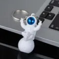 Creative astronaut keychain with metallic blue visor cute spaceman keyring for gifts - Style C with Buckle / Blue