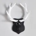 Testa di cervo decorativa gancio da parete nero bianco resina decorazione murale soggiorno - 3288-K