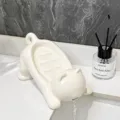 Creative ceramic cat soap dish with drainage design, modern white bathroom sink organizer box. - Cat Soap Boxes [White]