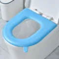 Waterproof toilet seat cover blue single pack, washable adhesive universal bathroom mat - Blue