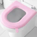 Pink waterproof adhesive toilet seat cushion soft warm washable cover for bathroom. - Pink