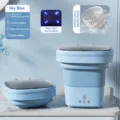 Foldable mini washing machine portable electric clothes washer with blue light and basket. - 12L Full Set [Sky Blue]