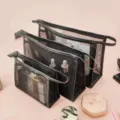 Set di borsa cosmetica in rete nera portatile, grande organizzatore da toeletta. - Taglia S / Pochette per trucco 3D