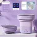 Foldable mini washing machine for underwear and baby clothes with blue light and spin dryer. - 12L Full Set [Taro Purple]