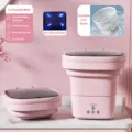 Foldable mini washing machine with blue light sterilization, portable for underwear and socks. - 12L Full Set [Baby Pink]