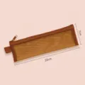 Minimalist mini transparent mesh pencil case storage pouch portable stationery bag - Orange Brown