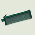 Green mesh pencil pouch, minimalist transparent stationery bag for students and exams. - Dark Green