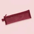 Red mesh pencil pouch, transparent stationery storage bag for students and office use. - Rose Red