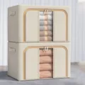 Foldable fabric clothes storage box with transparent window and sturdy zipper for wardrobe. - 100L / Beige