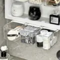 Transparent sliding drawer cosmetic organizer for bathroom, clear storage box for cotton pads. - Mirror Cabinet Storage Box