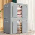 Large capacity fabric folding storage box grey clothes organizer for wardrobe home use - 100L / Gray