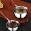 Stainless steel hot oil pot with wooden handle small pouring spoon kitchen cooking tools. - 300ml Small Oil Heating Pot
