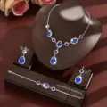 Fashion bridal jewelry set necklace and earrings with stunning blue teardrop crystals for party. - Two-Piece Set / Blue