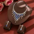 Fashion European American bridal jewelry set necklace earrings sparkling blue waterdrop crystal - Two-Piece Set / Blue