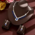Elegant Bridal Blue Crystal Rhinestone Necklace And Earrings Set For Wedding Party - Two-Piece Set / Blue