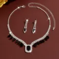Silver rhinestone necklace earrings set variant, elegant black crystal jewelry for women party. - Two-Piece Set / Black