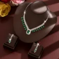 Elegant green crystal bridal jewelry set necklace and earrings for women wedding party. - Two-Piece Set / Green