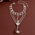 Gorgeous rhinestone heart hand chain slave bracelet for women, sparkling crystal fashion jewelry. - HB990 / Silver