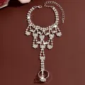 Silver rhinestone finger bracelet hand chain slave bracelet for women wedding party jewelry gifts - HB991 / Silver