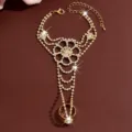 Exquisite rhinestone flower slave bracelet gold hand chain fashion jewelry for women. - HB992 / Gold
