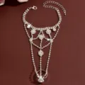 Sparkling rhinestone slave bracelet finger chain for women gorgeous hand jewelry party accessory - HB994 / Silver